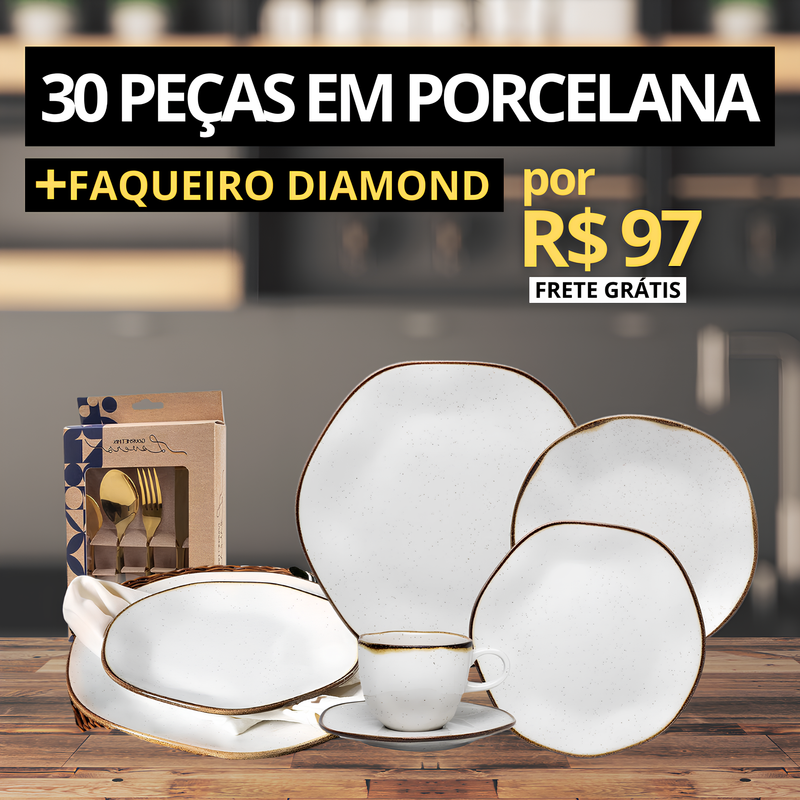 CONJUNTO PORCELANA + FAQUEIRO - OFERTA ESPECIAL SOMENTE HOJE