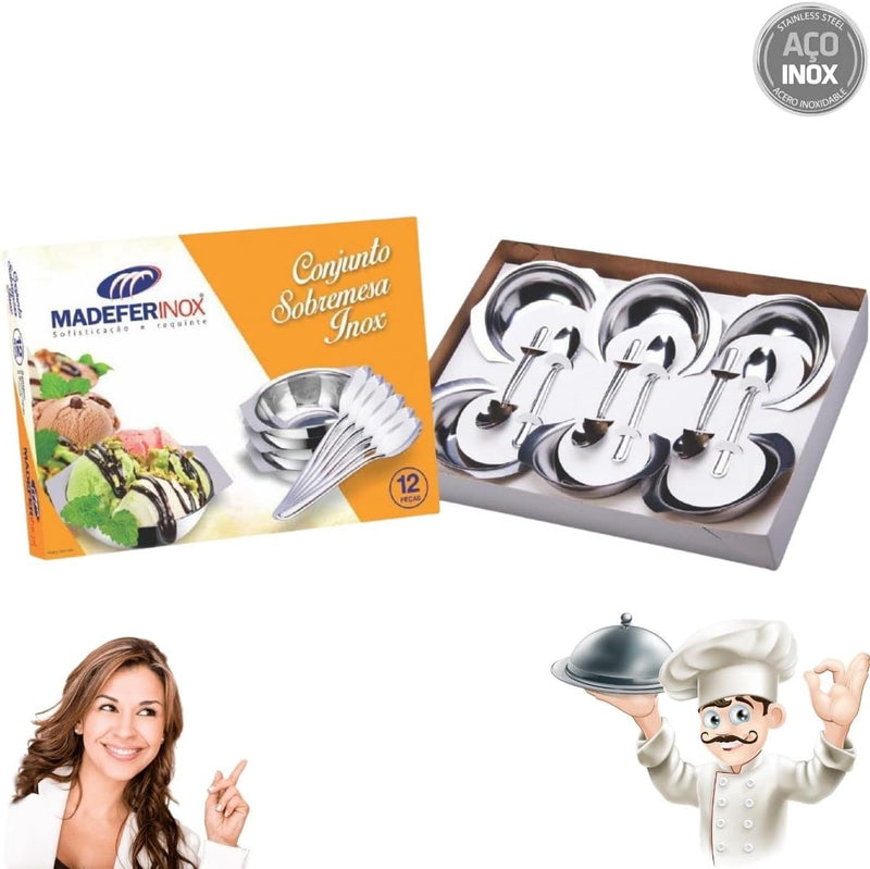 Conjunto Para Sobremesa 12 Peças Jogo De Taças Inox Gourmet