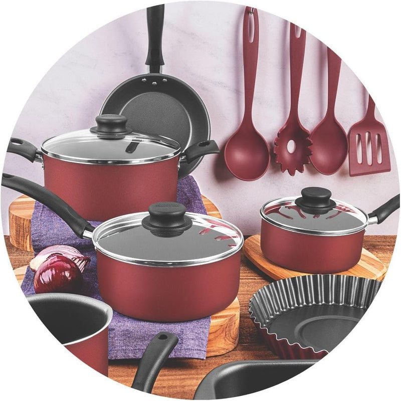 Kit Especial Cozinha 12 Peças com Jogo de Panelas Vermelho e Utensilios Tramontina Turim