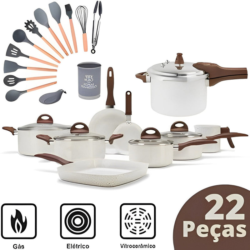 Conjunto Panelas Linox Ceramic Premium Life Smart Plus Vanilla