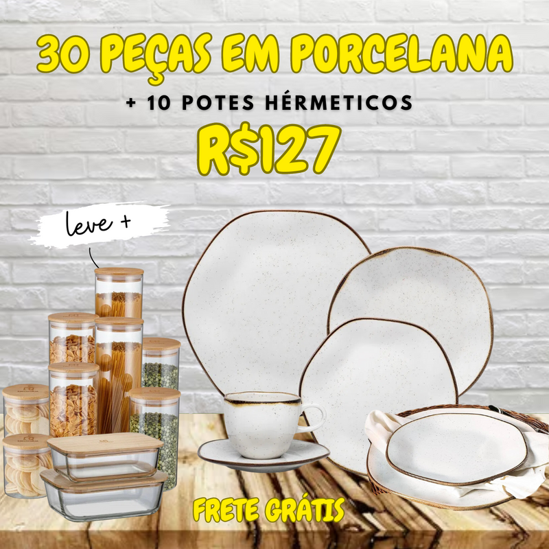 Jogo de Jantar Americano + Potes Hérmeticos |  (SOMENTE HOJE) + [FRETE GRÁTIS + 69% OFF] SÓ HOJE PREÇO DE ANIVERSÁRIO |