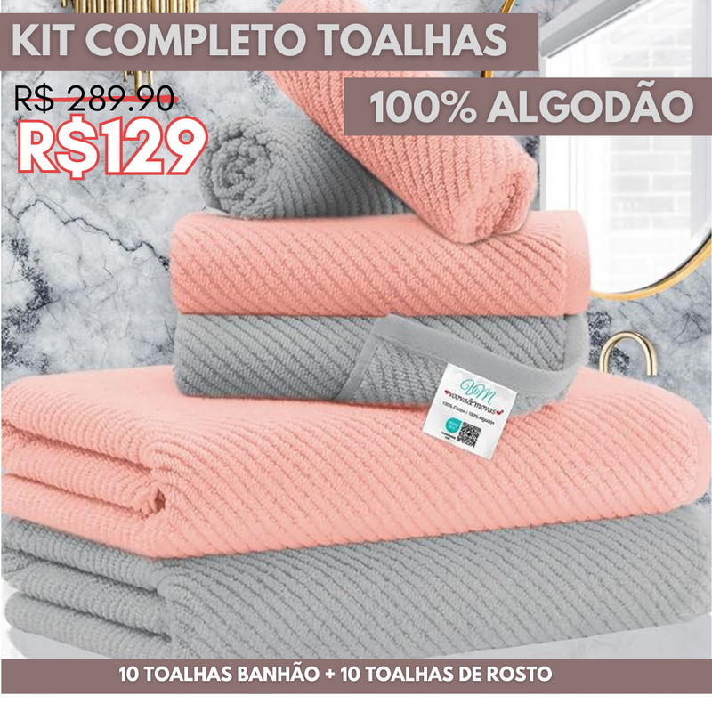 Kit Completo toalhas 20 peças 100% algodão + BRINDE (02 TOALHAS DE PISO)