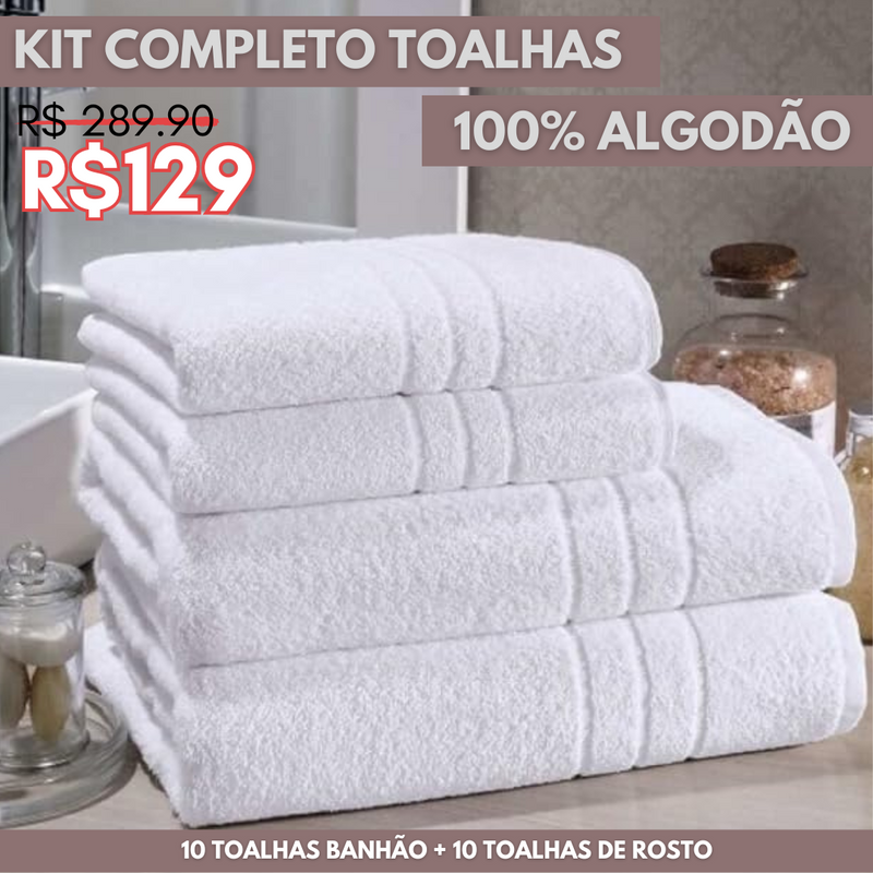 Kit Completo toalhas 20 peças 100% algodão + BRINDE (02 TOALHAS DE PISO)