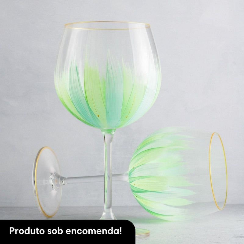 Kit Presente 2 Taças Gin de Cristal Green | SOB ENCOMENDA