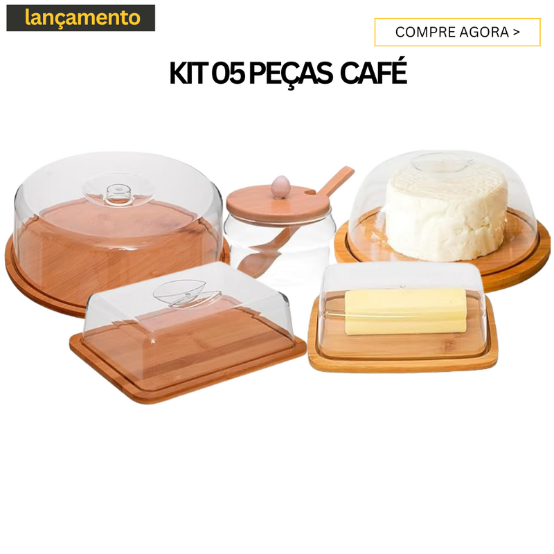 Conjunto Com 5 Peças Utensílios De Bambu Porta Frios - LANÇAMENTO